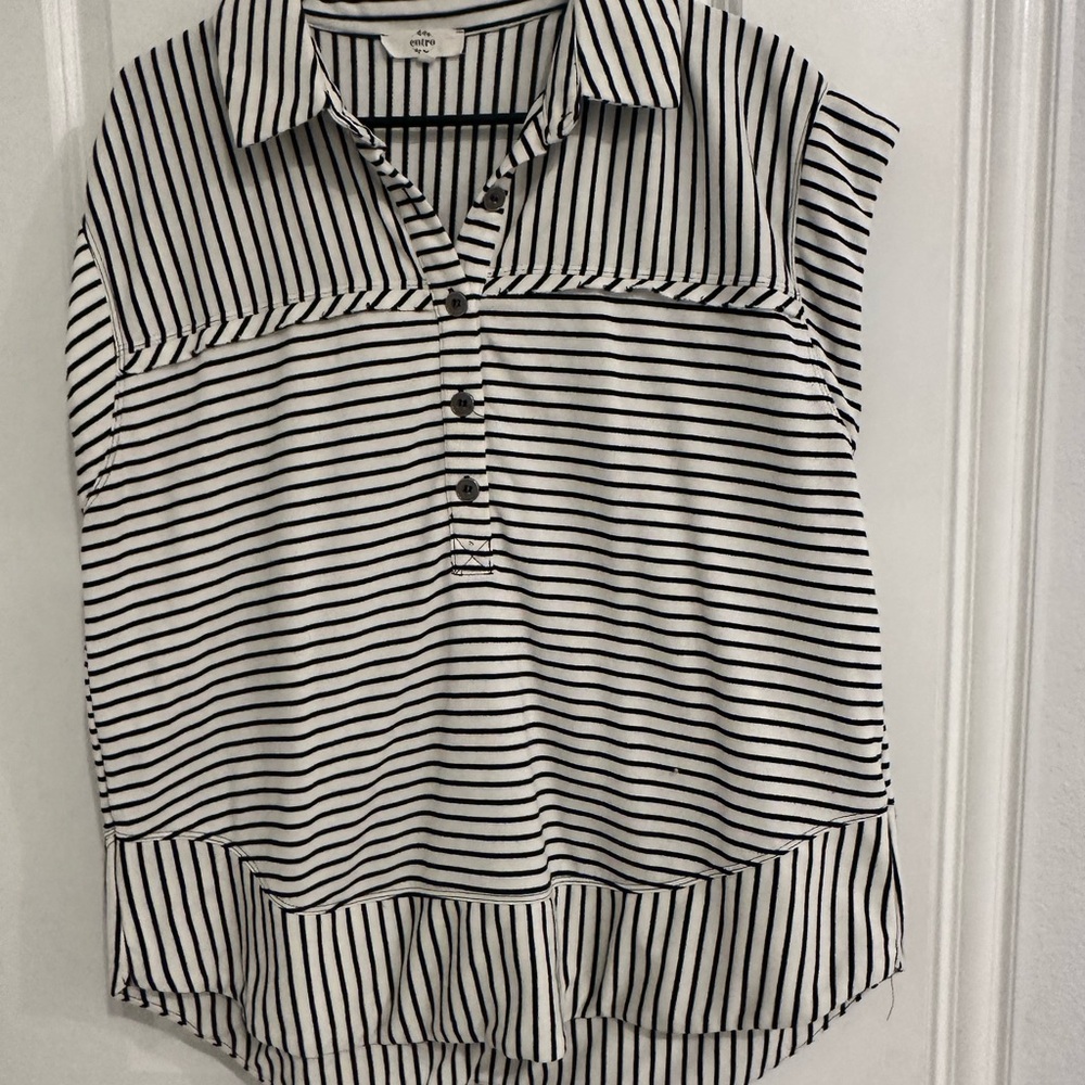 Entro Black and White Striped Button Down Shirt